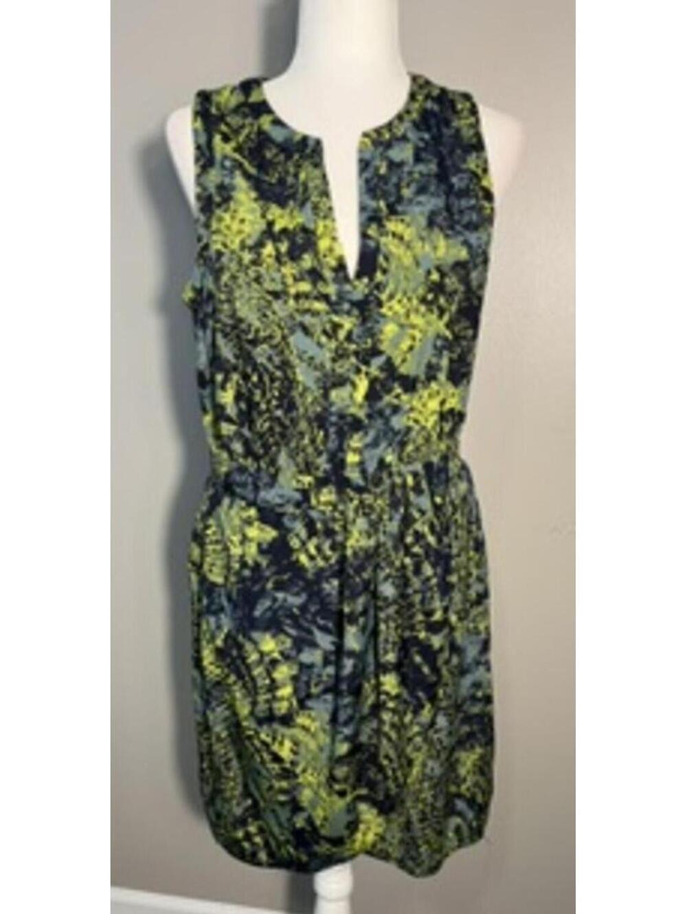 Blue and Green Graphic Print Charlie Jade Sleeveless V Neck Midi Dress Size M